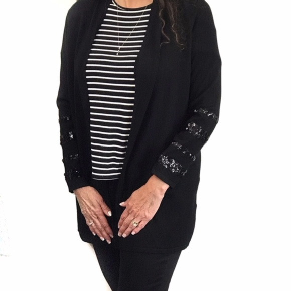 Alfani Petite Black Sequined Open Front Cardigan - Picture 2 of 8